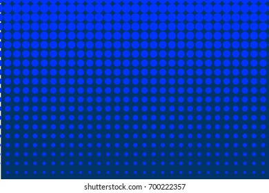Monochrome halftone background. Comic background. Bright blue color. Panels with dots, points, circles, rounds. Design element for web banners, posters, cards, wallpaper, sites.  