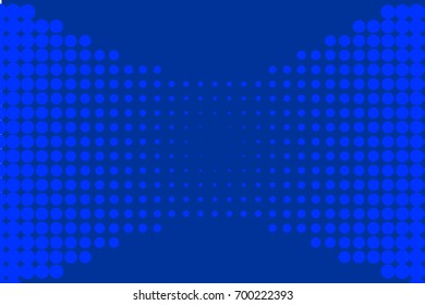 Monochrome halftone background. Comic background. Bright blue color. Panels with dots, points, circles, rounds. Design element for web banners, posters, cards, wallpaper, sites.  