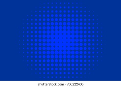 Monochrome halftone background. Comic background. Bright blue color. Panels with dots, points, circles, rounds. Design element for web banners, posters, cards, wallpaper, sites.  