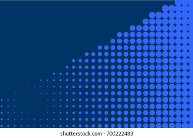 Monochrome halftone background. Comic background. Bright blue color. Panels with dots, points, circles, rounds. Design element for web banners, posters, cards, wallpaper, sites.  