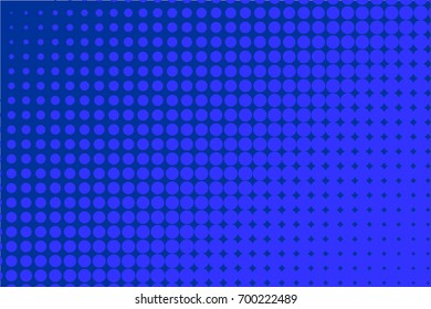 Monochrome halftone background. Comic background. Bright blue color. Panels with dots, points, circles, rounds. Design element for web banners, posters, cards, wallpaper, sites.  