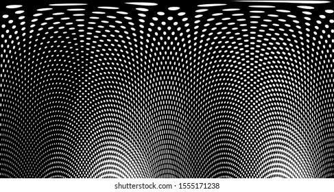 Monochrome halftone background. Curved gradient texture or pattern. Vertical gradient dots. Pop art texture. Vector illustration.