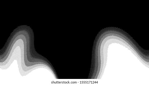 Monochrome halftone background. Curved gradient texture or pattern. Vertical gradient dots. Pop art texture. Vector illustration.