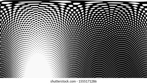 Monochrome halftone background. Curved gradient texture or pattern. Vertical gradient dots. Pop art texture. Vector illustration.