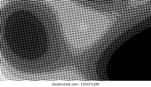 Monochrome halftone background. Curved gradient texture or pattern. Vertical gradient dots. Pop art texture. Vector illustration.