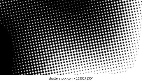 Monochrome halftone background. Curved gradient texture or pattern. Vertical gradient dots. Pop art texture. Vector illustration.