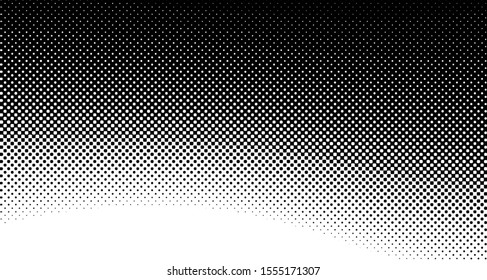 Monochrome halftone background. Curved gradient texture or pattern. Vertical gradient dots. Pop art texture. Vector illustration.