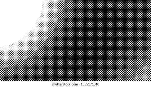 Monochrome halftone background. Curved gradient texture or pattern. Vertical gradient dots. Pop art texture. Vector illustration.