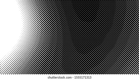 Monochrome halftone background. Curved gradient texture or pattern. Vertical gradient dots. Pop art texture. Vector illustration.