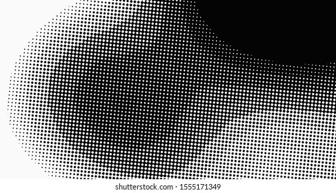 Monochrome halftone background. Curved gradient texture or pattern. Vertical gradient dots. Pop art texture. Vector illustration.