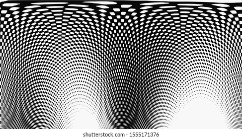 Monochrome halftone background. Curved gradient texture or pattern. Vertical gradient dots. Pop art texture. Vector illustration.