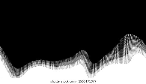 Monochrome halftone background. Curved gradient texture or pattern. Vertical gradient dots. Pop art texture. Vector illustration.