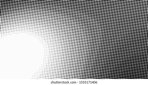 Monochrome halftone background. Curved gradient texture or pattern. Vertical gradient dots. Pop art texture. Vector illustration.