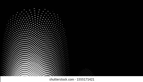 Monochrome halftone background. Curved gradient texture or pattern. Vertical gradient dots. Pop art texture. Vector illustration.