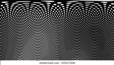 Monochrome halftone background. Curved gradient texture or pattern. Vertical gradient dots. Pop art texture. Vector illustration.