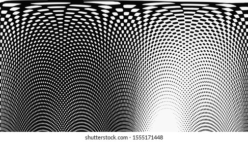 Monochrome halftone background. Curved gradient texture or pattern. Vertical gradient dots. Pop art texture. Vector illustration.