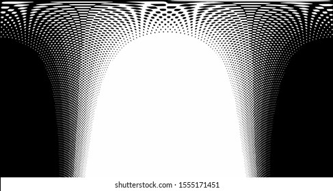 Monochrome halftone background. Curved gradient texture or pattern. Vertical gradient dots. Pop art texture. Vector illustration.