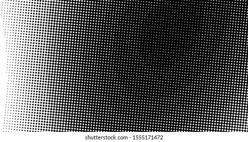 Monochrome halftone background. Curved gradient texture or pattern. Vertical gradient dots. Pop art texture. Vector illustration.