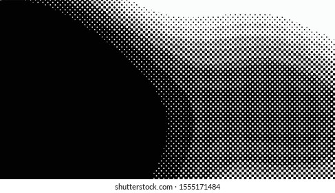 Monochrome halftone background. Curved gradient texture or pattern. Vertical gradient dots. Pop art texture. Vector illustration.