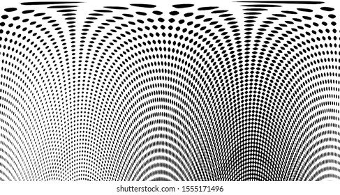 Monochrome halftone background. Curved gradient texture or pattern. Vertical gradient dots. Pop art texture. Vector illustration.