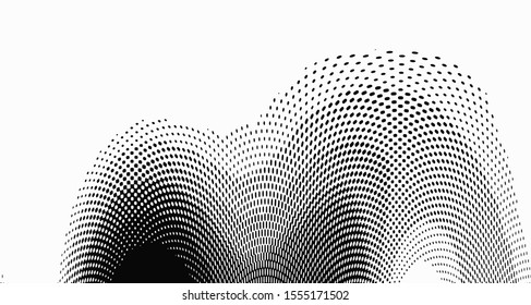 Monochrome halftone background. Curved gradient texture or pattern. Vertical gradient dots. Pop art texture. Vector illustration.