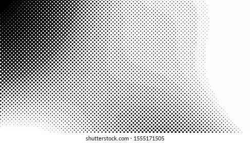 Monochrome halftone background. Curved gradient texture or pattern. Vertical gradient dots. Pop art texture. Vector illustration.