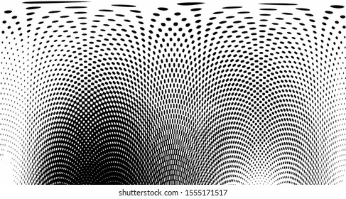 Monochrome halftone background. Curved gradient texture or pattern. Vertical gradient dots. Pop art texture. Vector illustration.