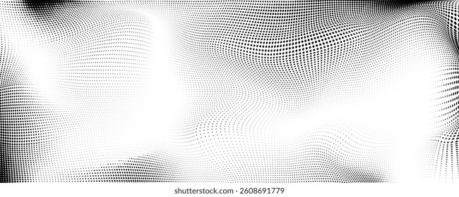 Monochrome Halftone Background with Smooth Gradient Texture. Dynamic black and white dotted pattern with modern artistic effect. Perfect for technology visuals, posters, abstract art, and branding