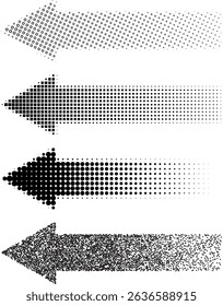 Monochrome halftone bitmap stipple effect noise gradient pixel arrows on isolated background