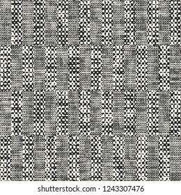 Monochrome Halftone Blocks Graphic Textured Distressed Background. Seamless Pattern.