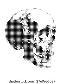 Monochrome Halftone Dot Human Skull Side Profile Isolated Illustration