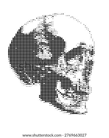 Monochrome Halftone Dot Human Skull Side Profile Isolated Illustration