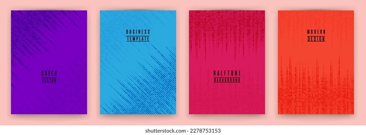 Conjunto de vectores de fondo de la rótula de textura de punto medio monocromo. Plantillas creativas de portada de folleto. Colección de fondo de afiches de patrones geométricos. Conjunto de fondo de geometría plana de presentación Web.