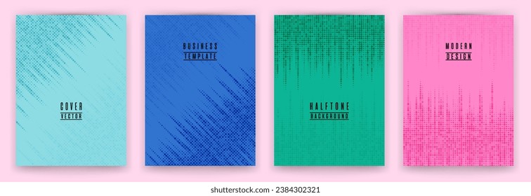 Conjunto de vectores de fondo de la rótula de textura de punto medio monocromo. Plantillas digitales de portada de folleto. Colección de fondo de banner de patrón geométrico. Conjunto de fondo de negocio del catálogo de carpetas.