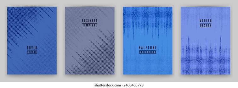 Conjunto de vectores de fondo de la rótula de textura de punto medio monocromo. Plantillas creativas de portada de folleto. Diseño de fondo de afiche de patrones geométricos. Diseño de portada de libro de textualidad de elementos de círculo.