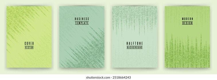 Monochrome halftone dot texture placard background vector set. Brochure cover page creative templates. Cool pattern poster backgrounds collection. Trendy cover layouts. Halftone dots texture.