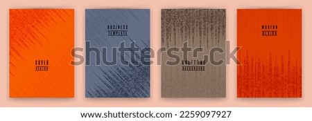 Monochrome halftone dot texture placard background vector set. Brochure cover page creative templates. Geometric pattern flyer backgrounds design. Folder catalog business backdrop set.