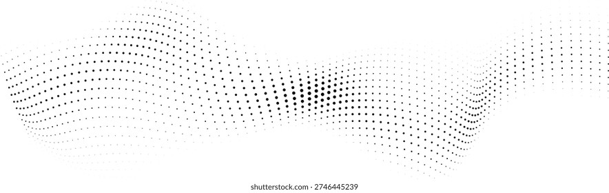 Monochrome Halftone Dot Wave Background on White, Perfect for Editorial Publications, Corporate Reports, Brochures and Clean Modern Branding Layouts