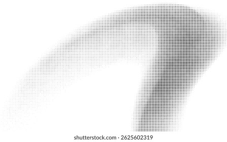 Monochrome Halftone Gradient Curved Design: Vector Dotted Pattern Illustration for Modern Backgrounds and Graphic Projects with Black Dots on White Space
