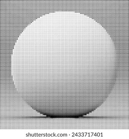 Esfera degradada de semitonos monocroma sobre fondo punteado.