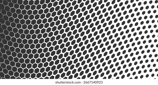 Padrão Hexágono de Meio-Tom Monocromático, Fundo de Grade Digital Abstrato, Textura Geométrica Moderna com Fade, 
Design de tecnologia preto e branco.