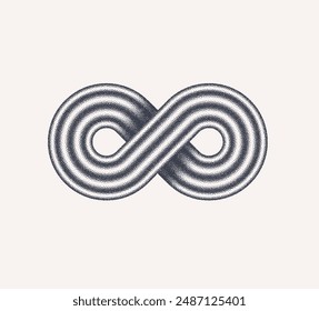 Monochrome halftone infinity sign stipple dot vector icon. Infinity symbol design element.