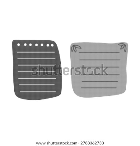 Monochrome halftone note paper set illustration isolated on light background. Blank memo templates with lined stationery design for office and planner concept.