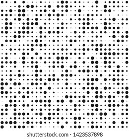 Monochrome halftone pattern. Abstract seamless texture with different sizes of black dots. Vector illustration.
