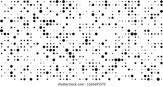 Monochrome Halftone Pattern. Abstract Texture with Different Sizes Black Dots on White Fond for Banner, Paper, Fabric. Modern Digital Black and White Background. Vector Texture.