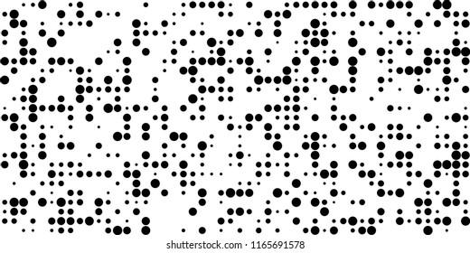Monochrome Halftone Pattern. Abstract Texture with Different Sizes Black Dots on White Fond for Card, Print. Vintage Digital Black and White Background. Vector Texture.