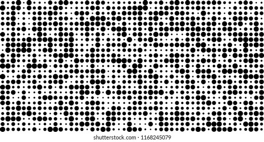 Monochrome Halftone Pattern. Abstract Texture with Different Sizes Black Dots on White Fond for Print, Paper, Card. Retro Digital Black and White Background. Vector Texture.