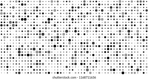 Monochrome Halftone Pattern. Abstract Texture with Different Sizes Black Dots on White Fond for Card, Print. Trendy Digital Black and White Background. Vector Texture.