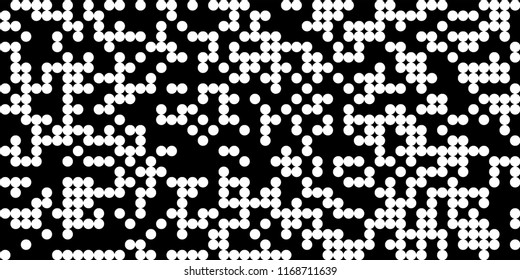 Monochrome Halftone Pattern. Abstract Texture with Different Sizes White Dots on Black Fond for Card, Print. Trendy Digital Black and White Background. Vector Texture.