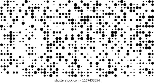 Monochrome Halftone Pattern. Abstract Texture with Different Sizes Black Dots on White Fond for Print, Paper, Card. Trendy Digital Black and White Background. Vector Texture.